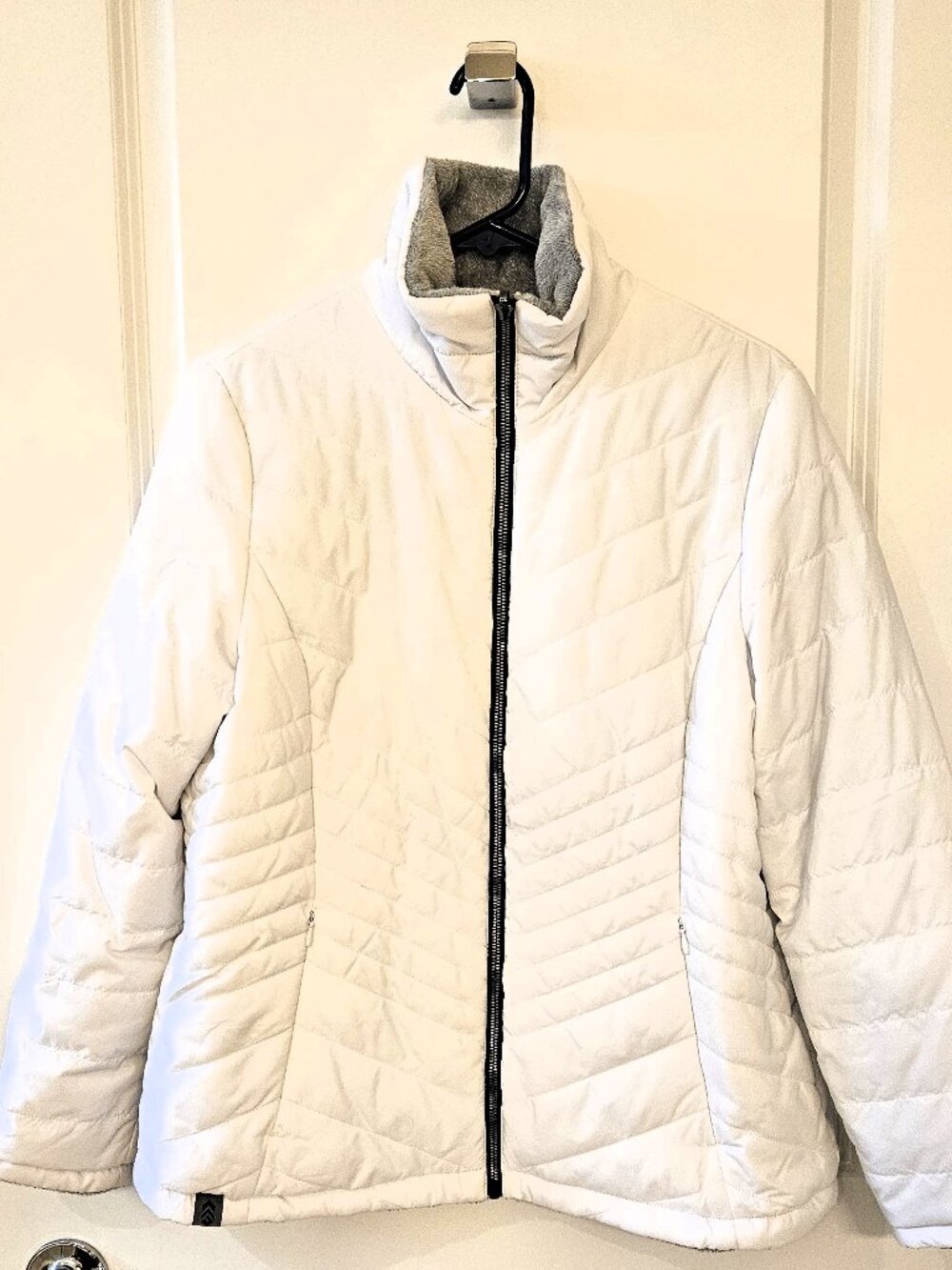 Free Country Women's White Quilted Puffer Jacket Fleece Lined M
